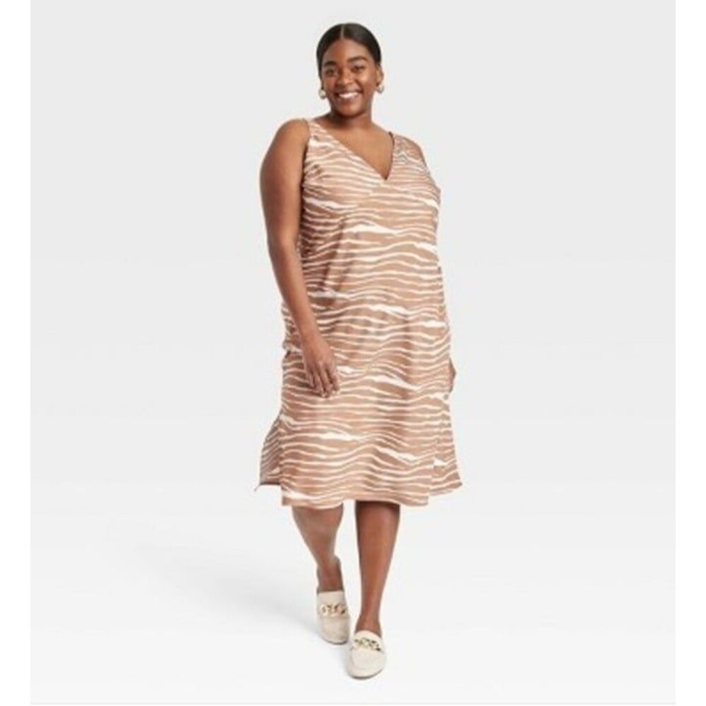 Women's a new day Slip Dress Brown Zebra Striped Large